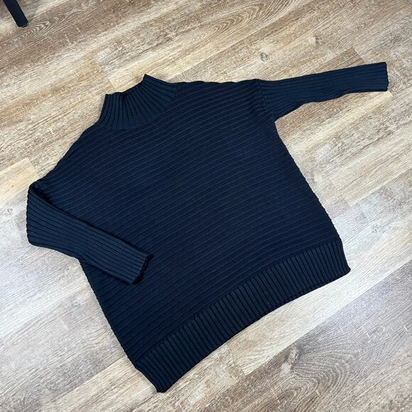 French Connection Mozart Ribbed High Neck Sweater Black Knit Drop Shoulders - Picture 2 of 6